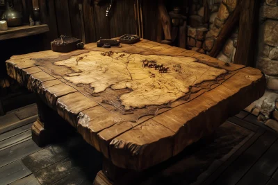 Medieval Imperial Table with World Map and Stone Horses