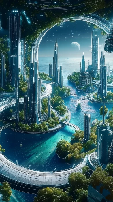 Futuristic Urban Forest in High-Tech City