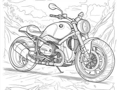 Adult Coloring Book Page with BMW rNineT Motorcycle