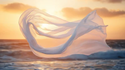 Graceful White Sheer Fabric Over Ocean