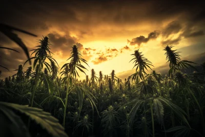 Hemp Field with Big Flowers