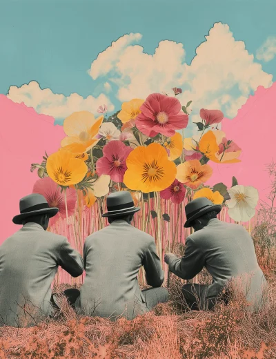 Men with Bowler Hats Planting Flowers