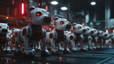 Futuristic Toy Factory of Worn Out Dog Robots