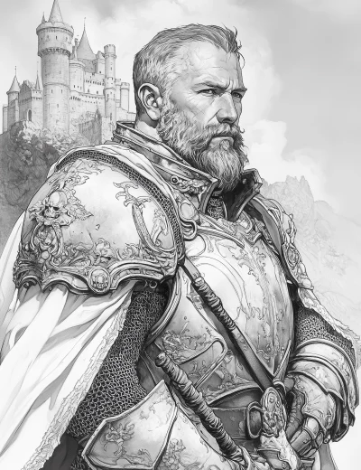 Detailed Knight’s Portrait Coloring Page