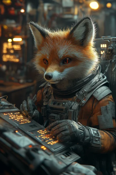 Robotic Fox Repairing Space Habitat