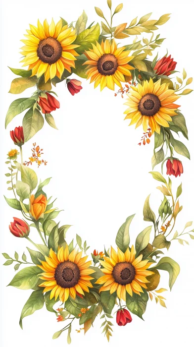 Colorful Sunflower Wreath Illustration