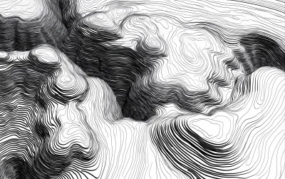 Black and White Contour Path Map