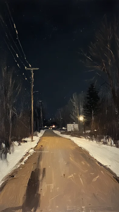 Nighttime Road Oil Painting