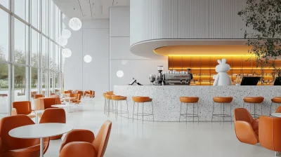 Modern Cafe Interior with Terrazzo Bar Counter