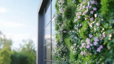 Green Wall with Flowers on Modern Business Building