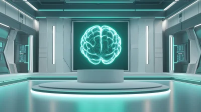 Futuristic Virtual Studio Set with Brain Hologram