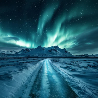 Northern Lights on Ice Mountain Path