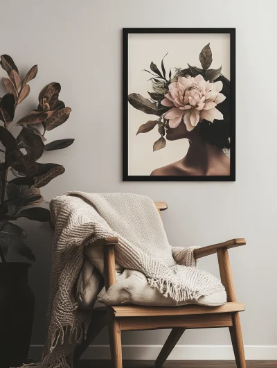 Cozy Boho Home Interior with Black Picture Frame