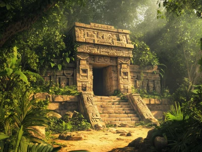 Mayan Temple Entrance in Jungle