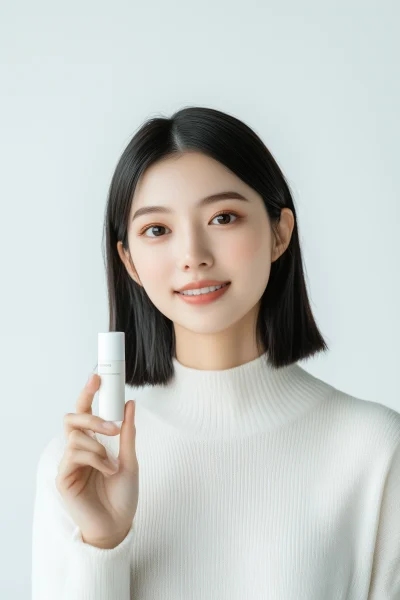 Young Asian Woman Presenting Cosmetic Product