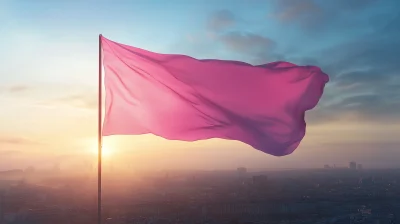 Pink Flag Floating Above City