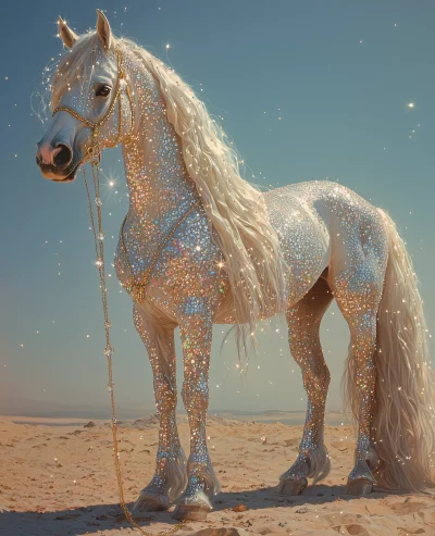 Glittery White Horse in the Desert