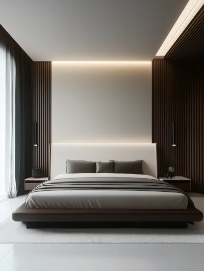 Minimalist Bedroom with Wooden Paneling