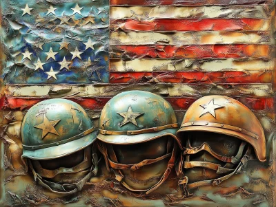 American Helmets and Flag Mural