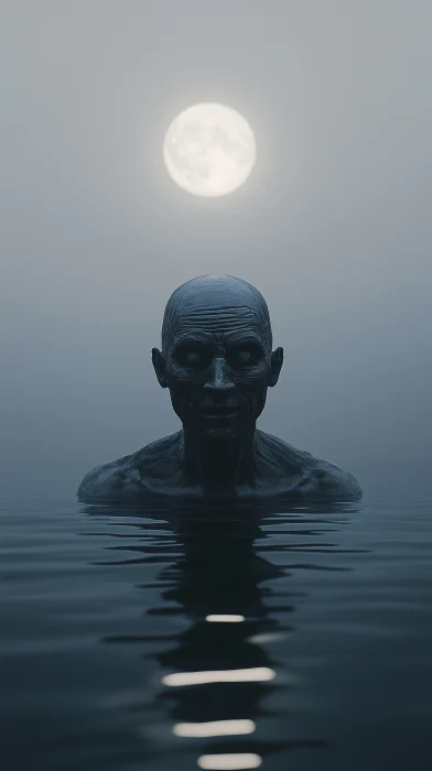 Japanese Dark Fantasy Horror Character Emerging from Haunted Lake