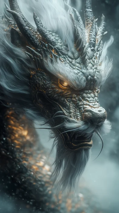 Mystical Chinese Dragon in Foggy Atmosphere