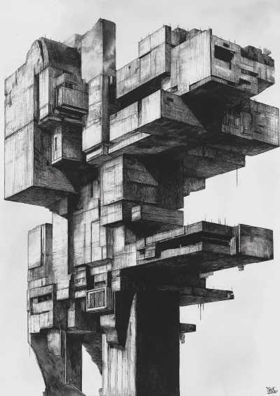 Brutalist Dystopian Future Drawing