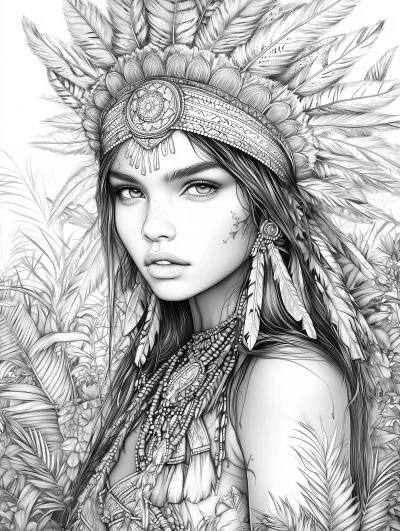 Indigenous Girl with Feathered Headdress