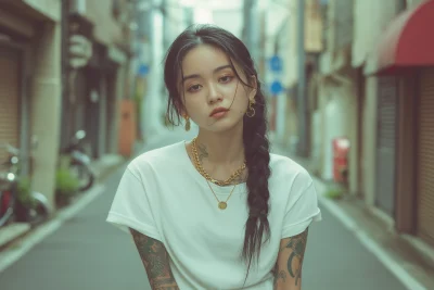 Elegant Japanese woman with tattoos