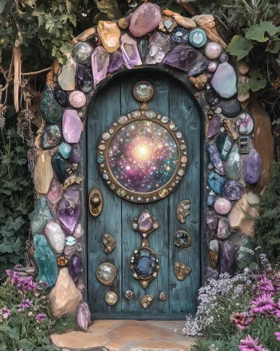 Pastel Gemstone Door with Iridescent Moon