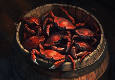 Crab Struggle in a Wooden Barrel