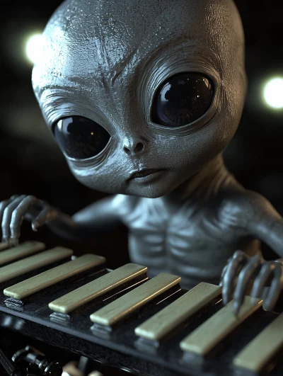 Xylophone Playing Grey Alien Baby