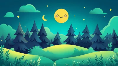 Smiling Moon in the Green Forest