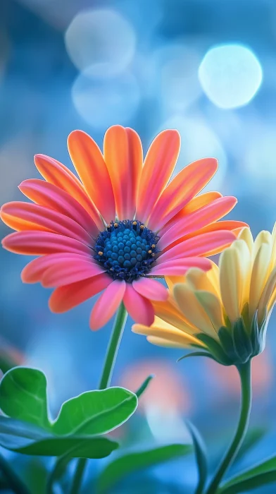 Colorful Flowers on Blue Background