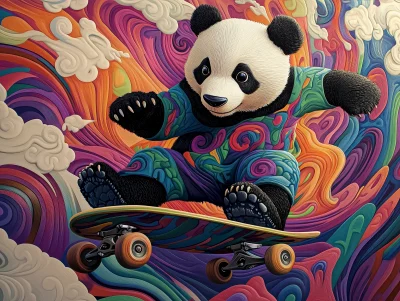 Panda Skateboarding Mural