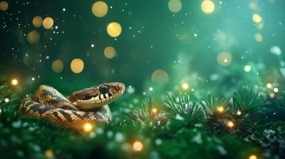 Numbers 2025 with Snake on Green Bokeh Background