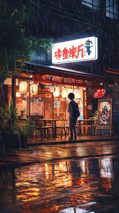 Night Scene at Japanese Ramen Restaurant