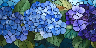 Blue and Purple Hydrangea Stained Glass