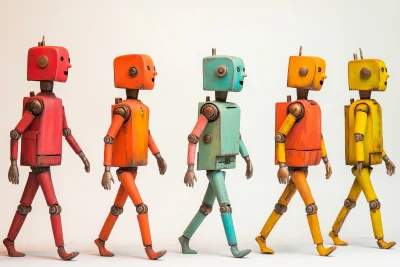 Robotic Figures Marching East