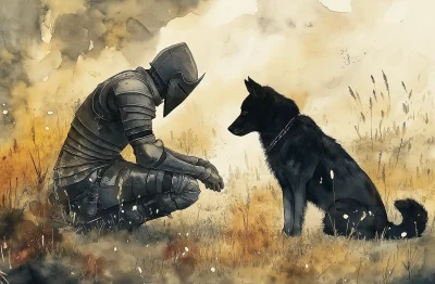 Knight and Dog in Watercolor