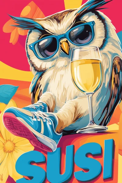 Comic Owl with Running Shoes and Glasses