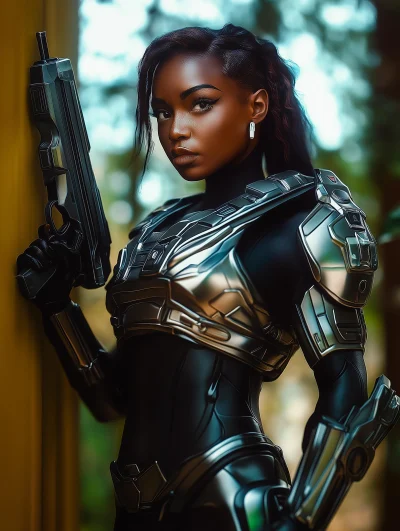 Black Female Spartan in Forest