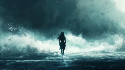 Modern Modest Girl Walking on Waves