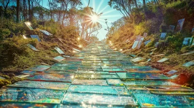 Iridescent Glass Path in Surreal World