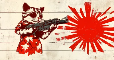 Retro Cat with Machine Gun