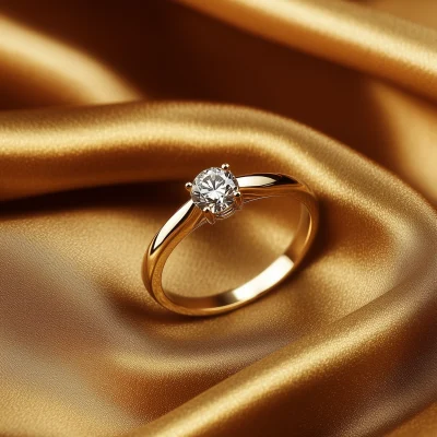 Diamond Ring on Gold Silk Background