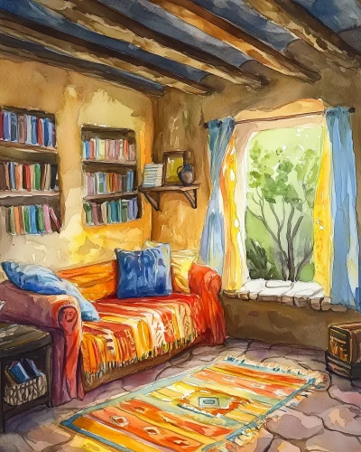 Cozy Watercolor Adobe House in Arizona Desert