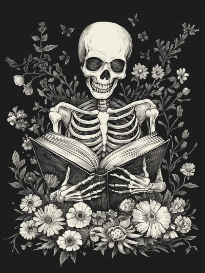 Skeleton Reading a Book