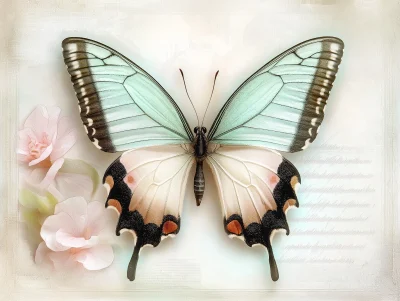 Vintage Butterfly on White Background