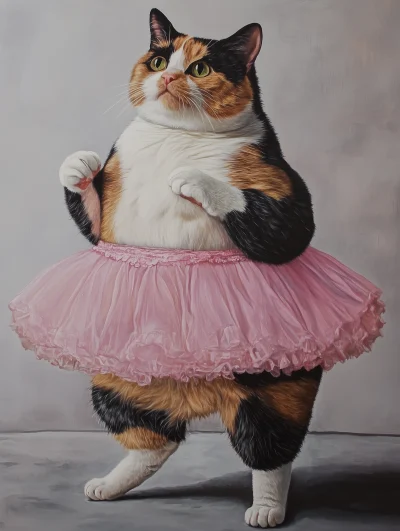 Chubby Calico Cat in Pink Tutu