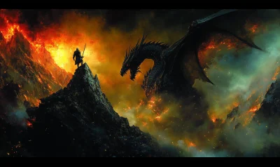 Epic Dragon and Warrior Scene